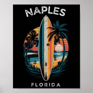 Póster Playa de Nápoles Florida Hombres Mujeres Surfing