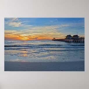 Póster Playa de Nápoles, Florida, muelle al atardecer