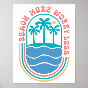 Póster Playa de Palm Tree Vintage "Beach More, Worldwide 