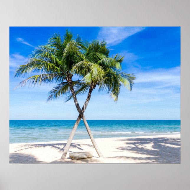 Póster Playa de palmeras en verano tropical (Frente)