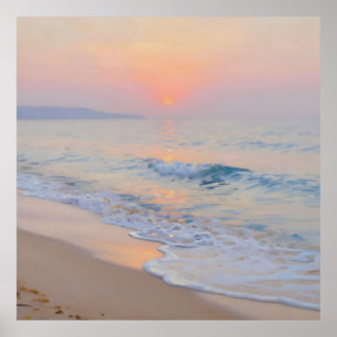 Póster Playa de puesta de sol serena resplandor del océan