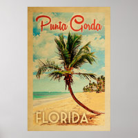 Playa de Punta Gorda Poster Florida Vintage Palm T