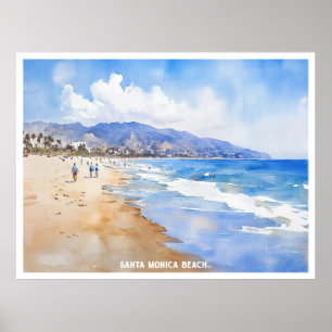Póster Playa de Santa Mónica, pintura de la acuarela de C