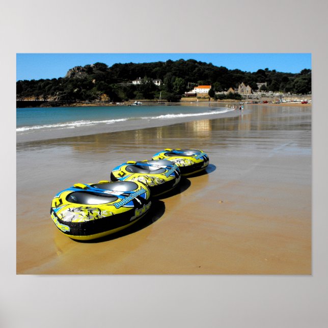 Póster Playa de St Brelade con marea baja (Frente)