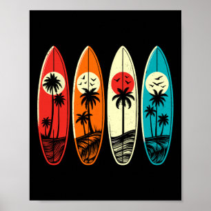Póster Playa de surf tropical de palmeras de Hawái tabla 
