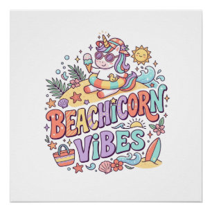Póster Playa de Unicornio Vibraciones Caprichosas Fondo B