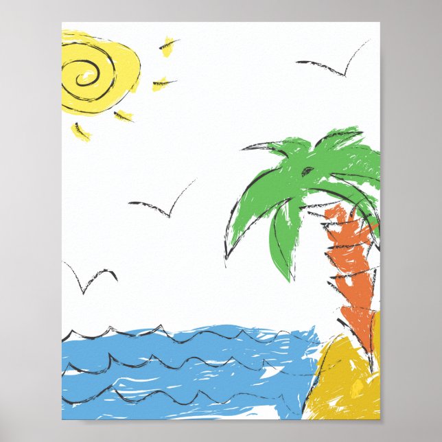 Póster Playa de vacaciones con bebé de palmera (Frente)