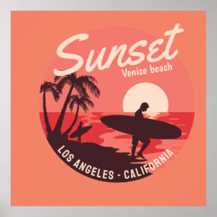 Póster playa de venenos al atardecer
