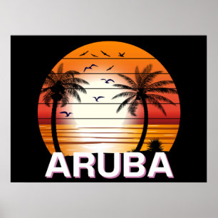 Póster Playa de Verano de las Palmeras Vintage de Aruba