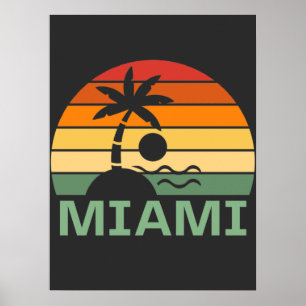 Póster Playa de Verano de Palmeras Vintage de Miami Flori