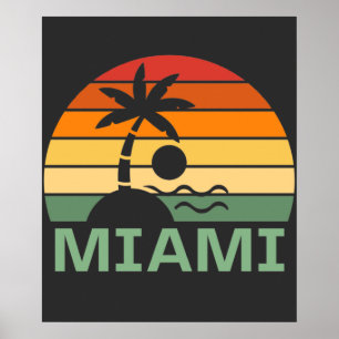 Póster Playa de Verano de Palmeras Vintage de Miami Flori