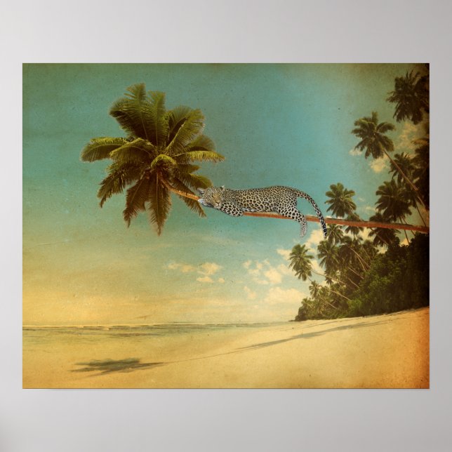Póster Playa de Verano Elegante de Leopardo de las Palmas (Frente)