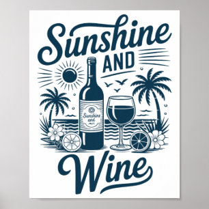 Póster Playa de vino y sol Retro vacaciones vintage 70s