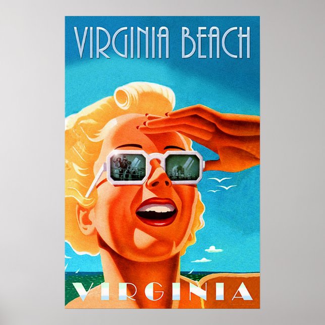 Póster Playa de Virginia, mujer de gafas de sol rubia, vi (Frente)