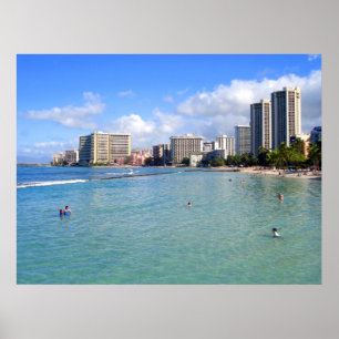 Póster Playa de Waikiki, Oahu, Hawaii