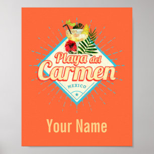 Póster Playa del Carmen México Retro Cocktail Vintage