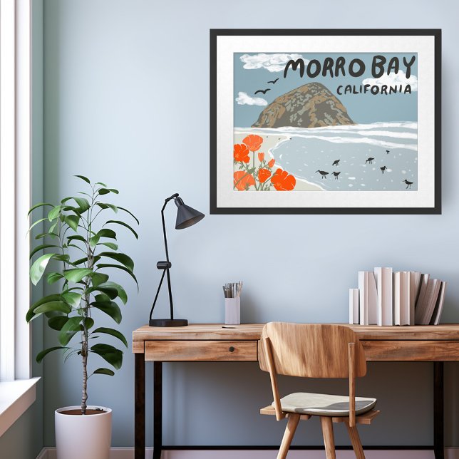 Póster Playa del Ilustracion de Morro Bay Central Califor (Morro Bay Central California Illustration Beach Poster
)