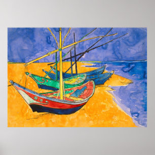 Póster Playa del Impresionismo de los barcos Van Gogh