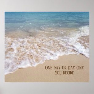 Póster playa del océano con presupuesto inspirador