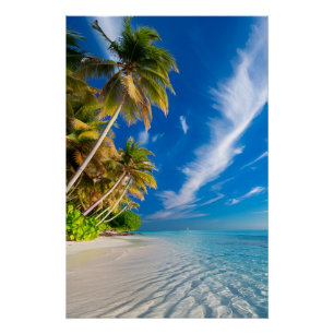 Póster Playa del Paraíso: Palmeras Tropicales y Cristal
