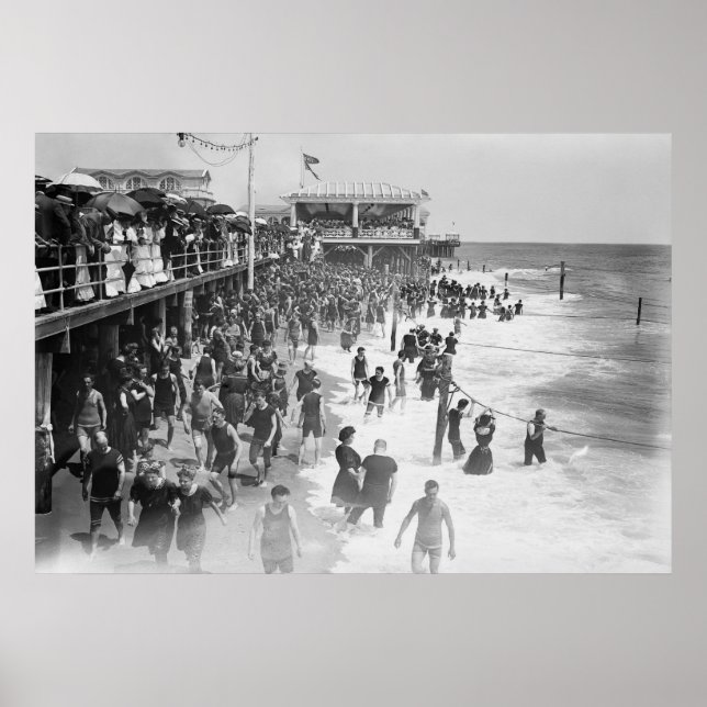 PÓSTER PLAYA DEL PARQUE ASBURY DE NUEVA JERSEY EN 1908 (Frente)