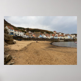 Póster Playa del puerto de Staithes y frente del pueblo