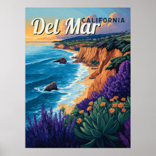 Póster Playa del Vintage de Del Mar California - San Dieg