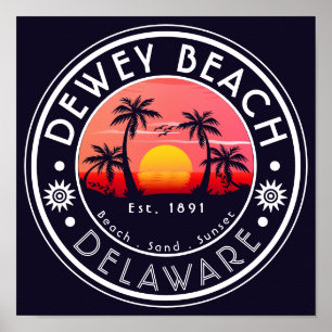 Póster Playa Dewey Delaware Sunset Beach Palm Tree 80