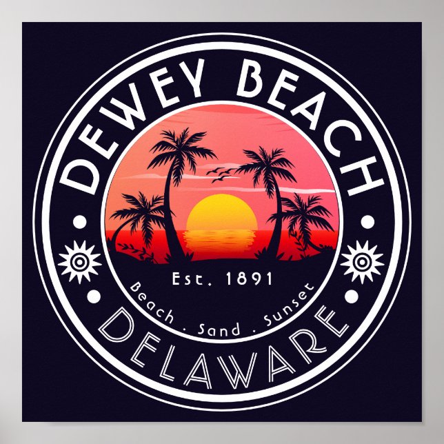 Póster Playa Dewey Delaware Sunset Beach Palm Tree 80 (Frente)