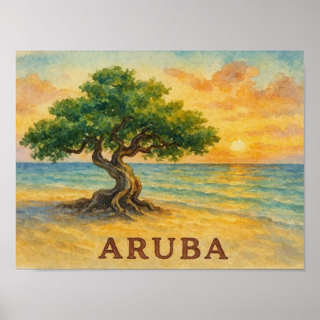 Póster Playa Eagle Aruba Divi Tree Hora Dorada (Frente)