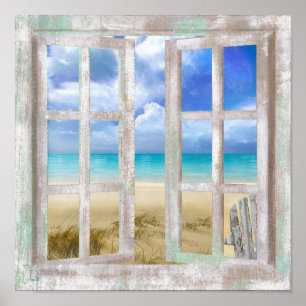 Póster Playa en la imprenta de la cabaña costera Open Win