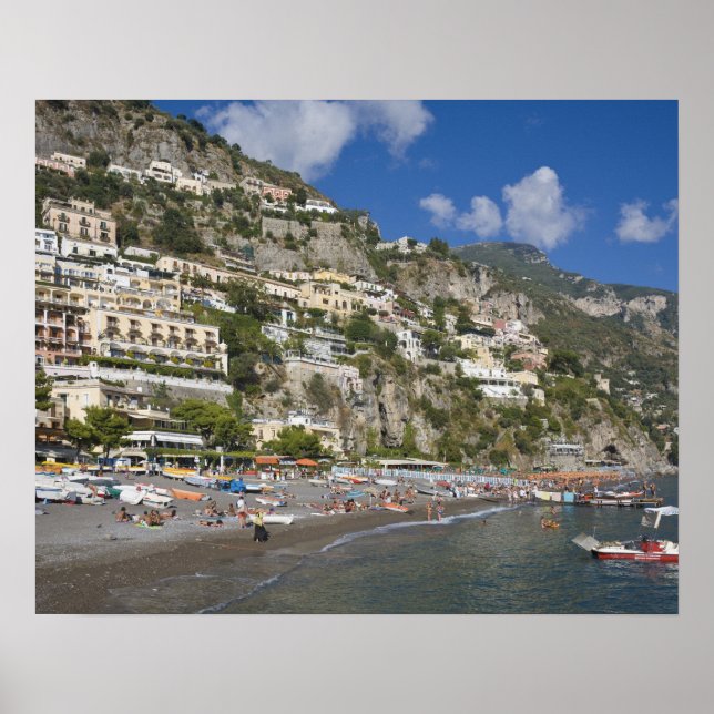 Póster Playa en Positano, Campania, Italia (Frente)