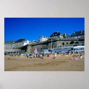 Póster Playa en St Malo, Francia