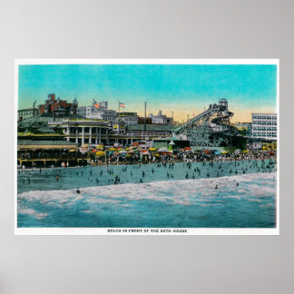 Póster Playa frente al Bath House, Long Beach