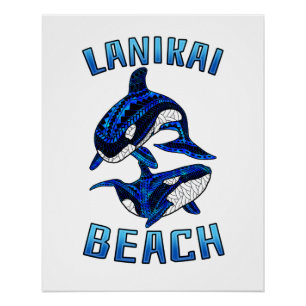 Póster Playa Lanikai Hawaii Vacaciones Tribal Ballenas Or