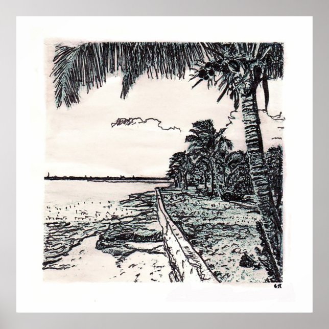 Póster Playa Lochabar, Isla Larga, Bahamas (Frente)