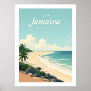 Póster Playa Long Bay, Jamaica – Ilustración Vintage
