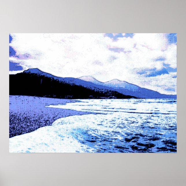 Póster Playa luminosa en tonos azules (Frente)