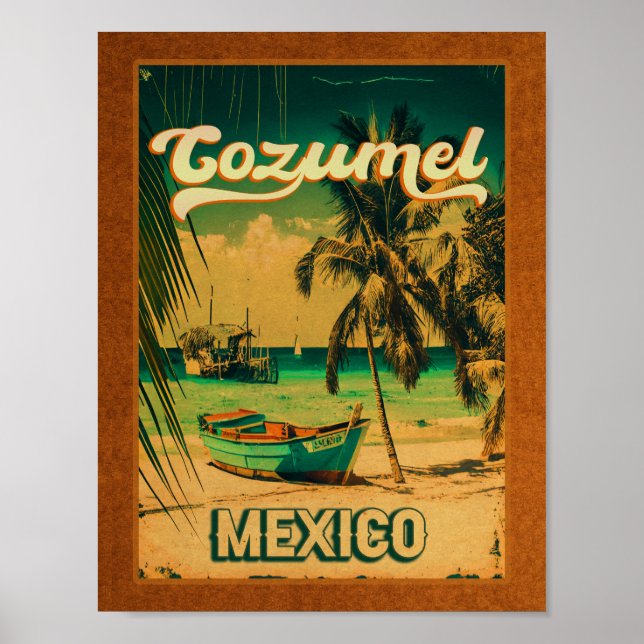 Póster Playa Mexicana Cozumel Palm Tree Retro 80 (Frente)