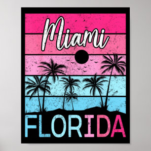 Póster Playa Miami Florida Divertido Vintage Atardecer Tr
