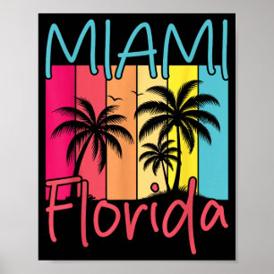 Póster Playa Miami Florida Vintage Tropical Atardecer Ver