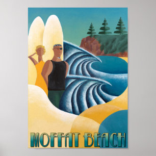 Póster Playa Moffat, Poster Art Deco