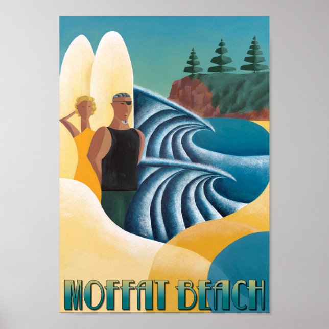 Póster Playa Moffat, Poster Art Deco (Frente)