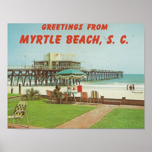 Póster Playa Myrtle de los años 1960, postal SC (Frente)