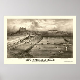 Póster Playa Nantasket, MAMÁES Mapa Panorámico - 1879