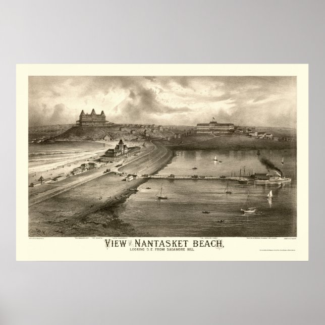 Póster Playa Nantasket, MAMÁES Mapa Panorámico - 1879 (Frente)