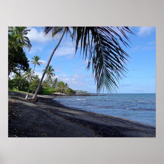 Póster Playa negra tropical de Hawái (Frente)