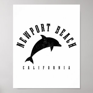 Póster Playa Newport California Ca Delfín Vintage Vacacio
