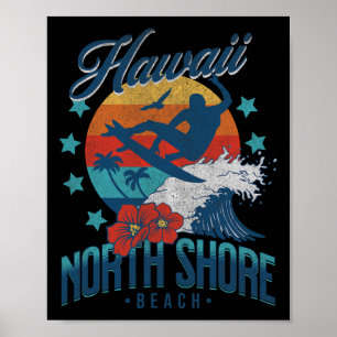 Póster Playa North Shore Hawái Surf Vintage Hawaiano 