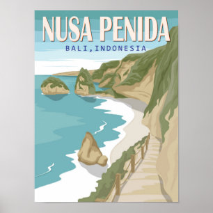 Póster Playa Nusa Penida Bali Indonesia Vintage